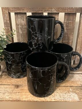 4 Vintage WAECHTERSBACH W Germany Black Marble Coffee Mugs
